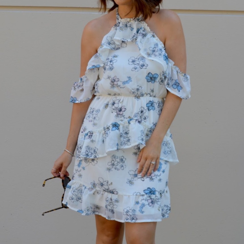Boohoo Flutter Sleeve Floral Halter Dress